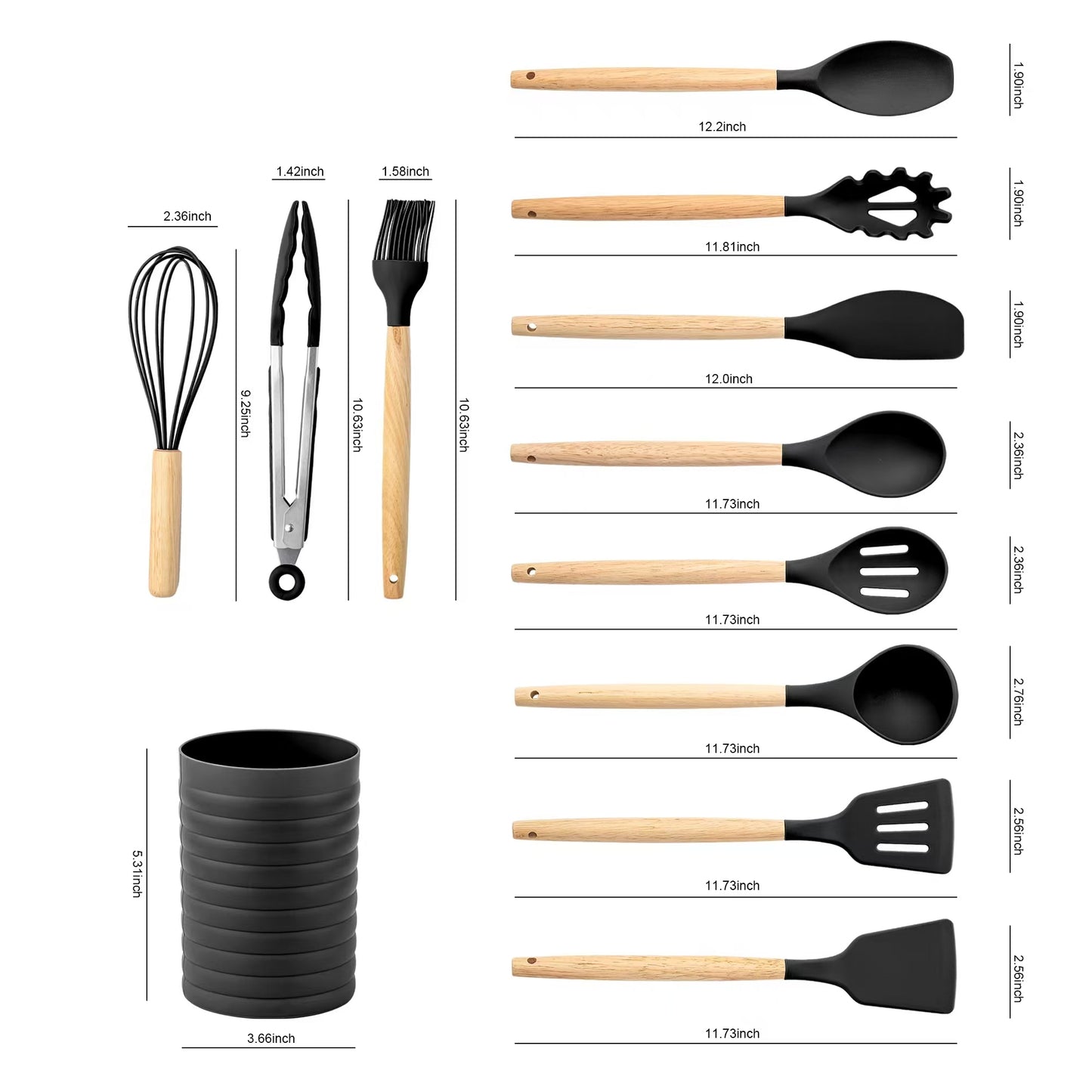 12-Piece Silicone Kitchen Utensil Set with Wooden Handles & Holder β Non-Stick Cooking Tools